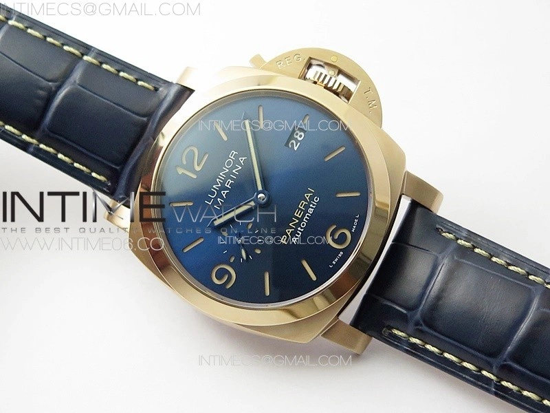 Pre Order PAM1114 RG VSF 1:1 Best Edition Blue Dial on Blue Leather Strap P.9010 Super Clone